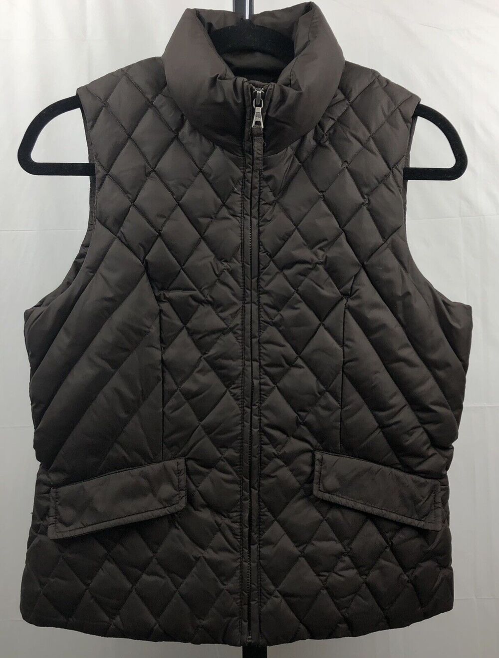 Tommy Hilfiger Puffer Vest Women Petite S Brown Down Feather Fill Jacket Pocket
